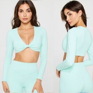 Fabletics Mint Sorbet Green PureLuxe Built in Bra Bolero Workout Top, SZ XL